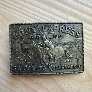VTG  Belt Buckle 3.5 Inch Pony Express Horse St Joe Sacramento Commemorative